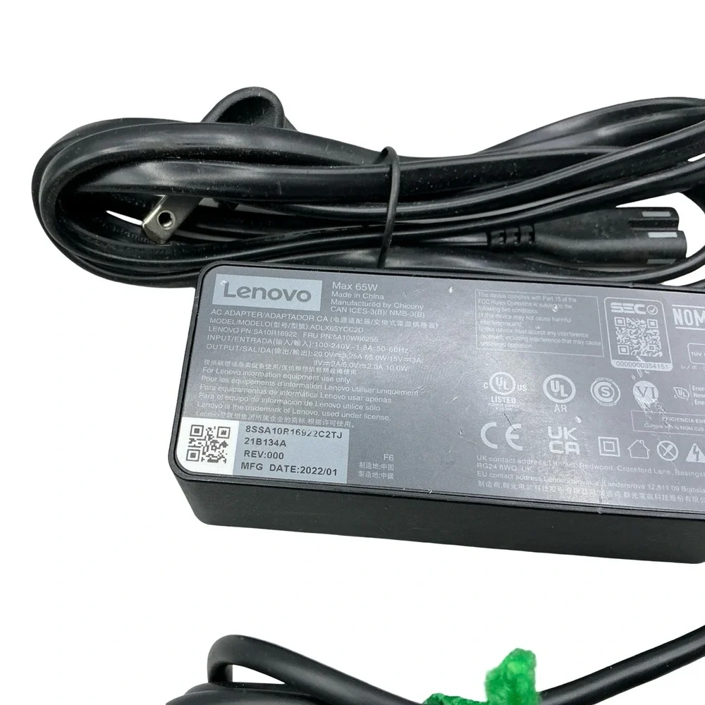 Lenovo 65W USB-C AC Adapter Charger ADLX65YCC2D SA10W86255 Black 2022